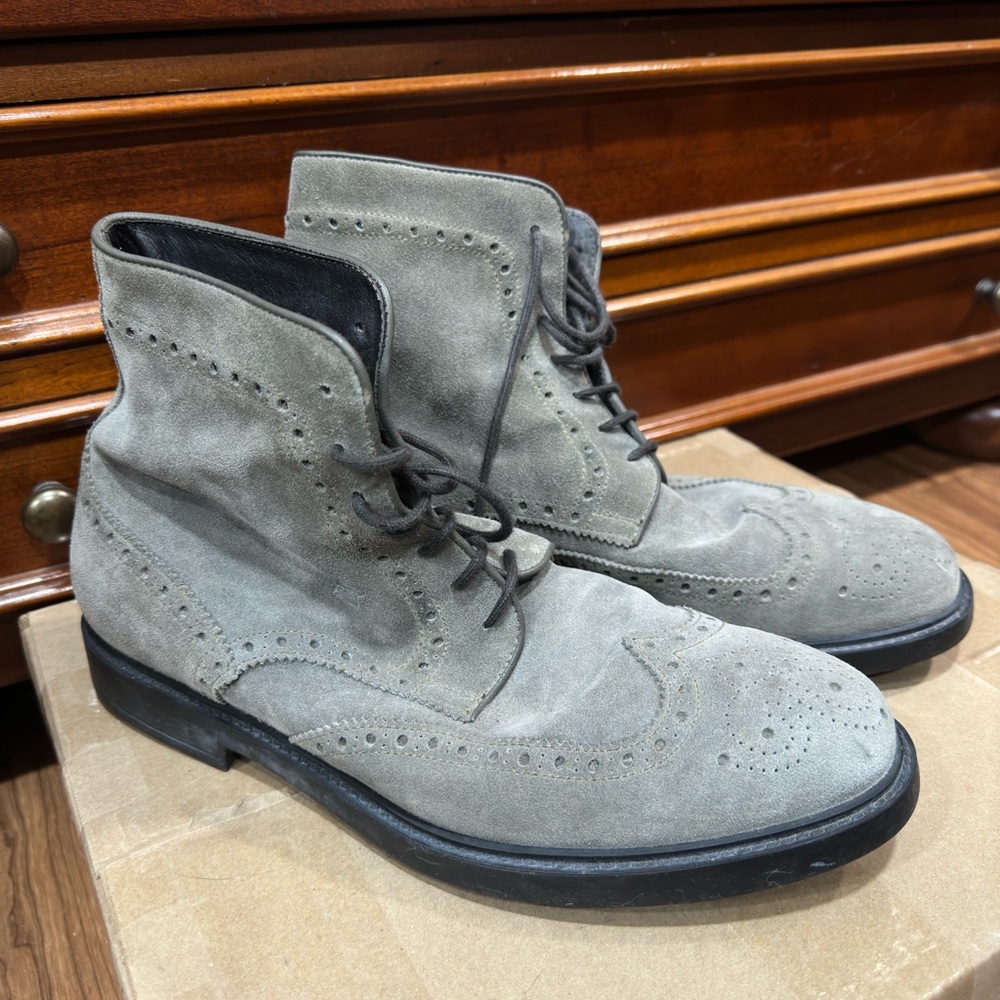 Fratelli Rossetti Gray Suede Wing Tip Ankle Boots US 8, UK 7 - Dress Boots
